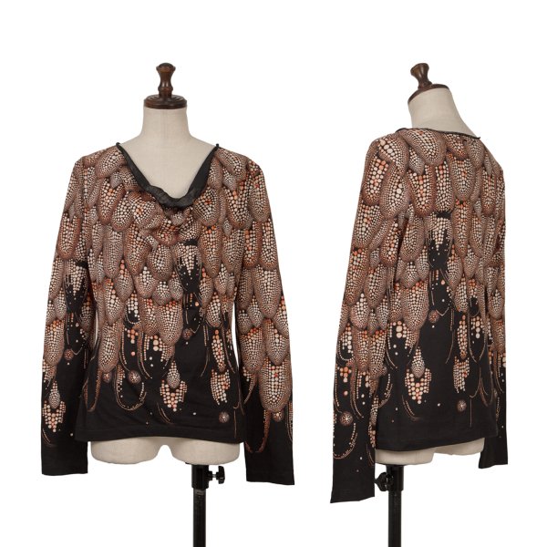 【中古】 ジャンポールゴルチエファムJean Paul GAULTIER FEMME コットンスケイルプリントドレープネックカットソー 黒オレンジ他40【レディース】｜PLAYFUL