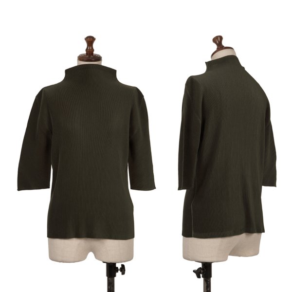 【中古】 プリーツプリーズPLEATS PLEASE ミストプリーツハイネックカットソー カーキ3【レディース】|PLAYFUL