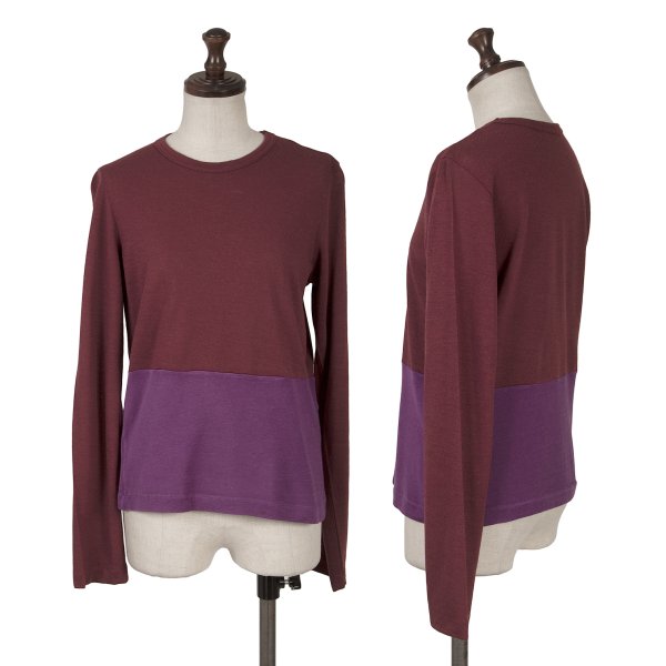 【中古】 トリココムデギャルソンtricot COMME des GARCONS 異素材バイカラー切替ニットソー ボルドー紫M位【レディース】|PLAYFUL