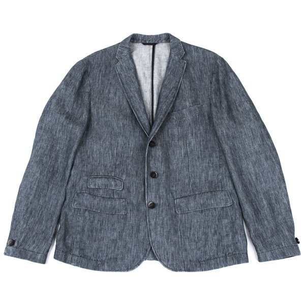 【中古】 ヒューゴボスHUGO BOSS リネンステッチデザインテーラードジャケット 青上衣【メンズ】