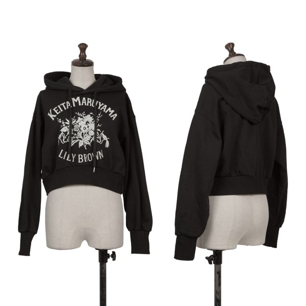 【中古】 ケイタマルヤマ×リリー赤銅色KEITA MARUYAMA×LILY BROWN ボタニカルロゴプリントクロップドパーカー 黒F【レディース】 スウェット・トレーナー-トップス-レディースファッション