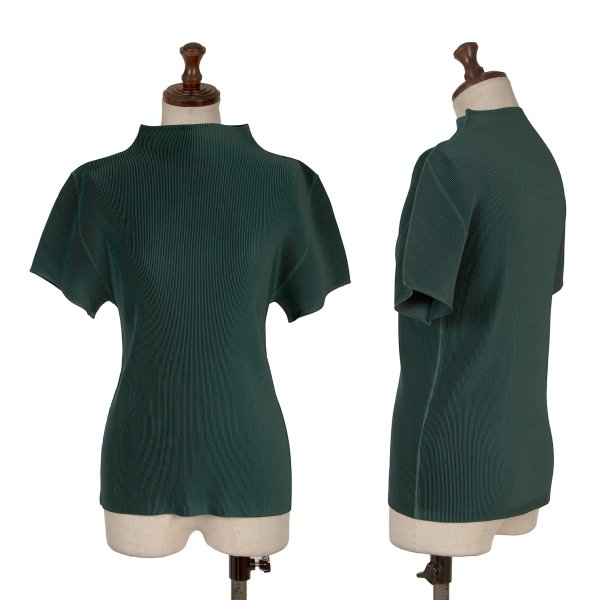 【中古】 プリーツプリーズPLEATS PLEASE ボトルネックミストプリーツTシャツ 深緑3【レディース】|PLAYFUL