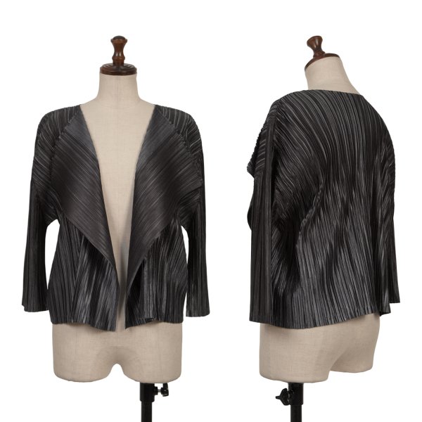 【中古】 筋目プリーズPLEATS PLEASE シャイニープリーツボタンレスカーディガン 濃灰色3【レディース】