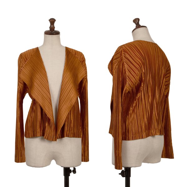 【中古】 筋目プリーズPLEATS PLEASE シャイニープリーツボタンレスカーディガン オレンジ色3【レディース】