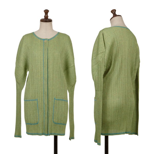 【中古】 筋目プリーズPLEATS PLEASE ファブリックプリントフライフロントカーディガン 黄緑他4【レディース】