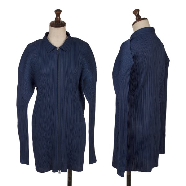【中古】 筋目プリーズPLEATS PLEASE プリーツダブルジップジャケット 青M位【レディース】