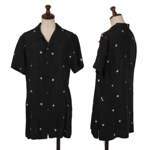 【中古】 ワイズY's レーヨンポリドットオープンカラー半袖シャツ 黒白M位【レディース】｜PLAYFUL