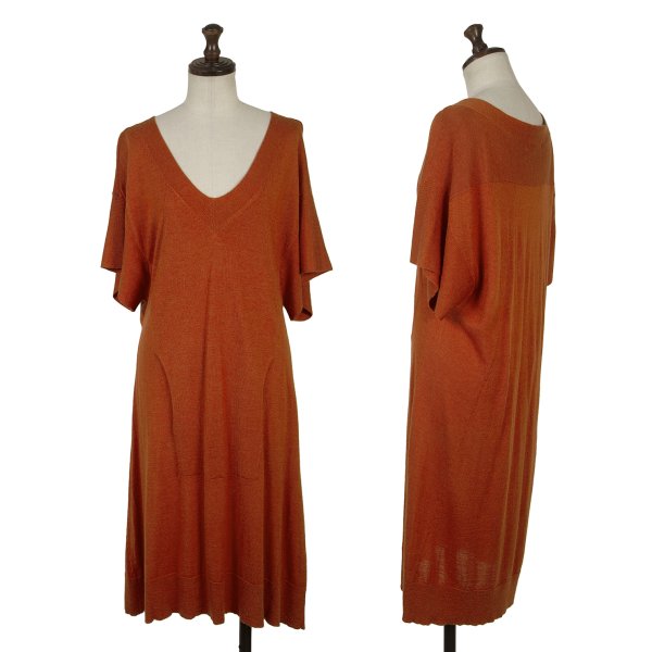 【中古】 ヒロココシノHIROKO KOSHINO カシミヤ混Vネック半袖ニットワンピース レンガ38【レディース】|PLAYFUL