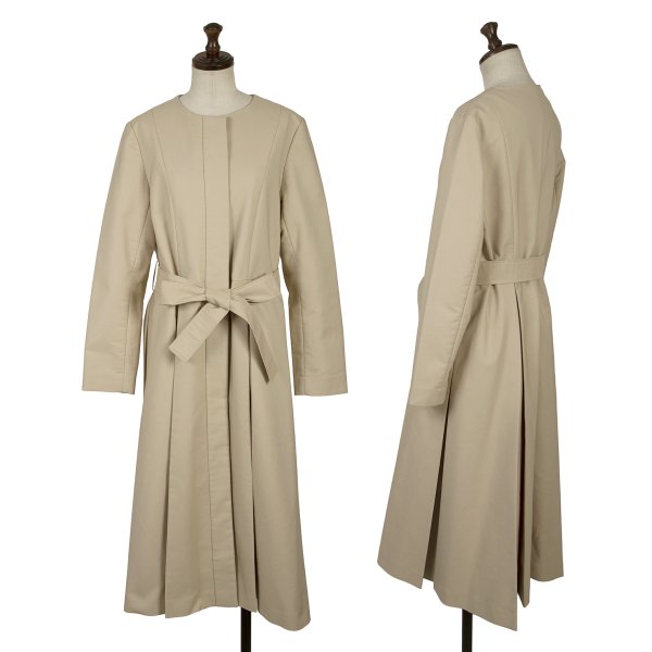 【中古】 LANVIN en Bleu ポリノーカラーベルテッドタックコート ベージュ36【レディース】