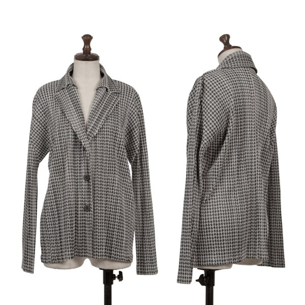 【中古】 筋目プリーズPLEATS PLEASE 筋目チドリ透かし彫りジャガードジャケット 薄墨色黒4【レディース】