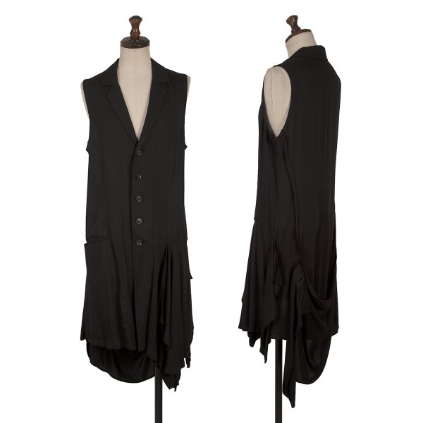 【中古】 ヨウジヤマモト ノアールYohji Yamamoto NOIR 人絹うしろ側裁ち切りドレープノースリーブジャケット 黒1【レディース】