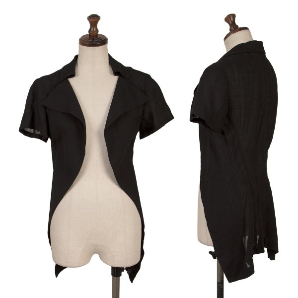 【中古】 ヨウジヤマモトYohji Yamamoto collections リネンボタンレス半袖シャツジャケット 黒1【レディース】|PLAYFUL