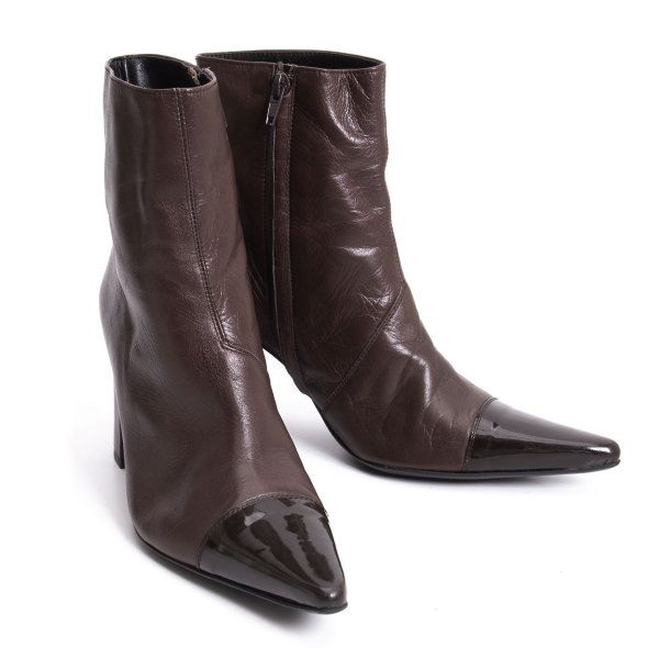 【中古】 ジャンポールゴルチエJean Paul GAULTIER エナメルトゥ切替レザーヒールブーツ 茶M(23.5cm位)【レディース】|PLAYFUL