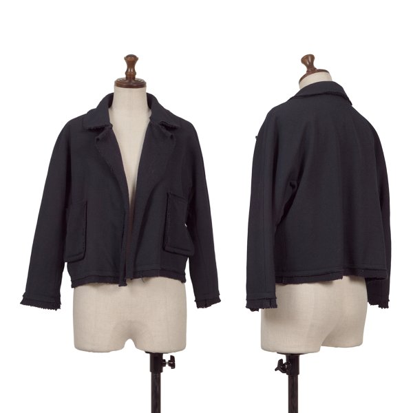 【中古】 ローブドシャンブル コムデ給仕robe de chambre COMME des GARCONS 裁ち切りニットドッキングジャケット 紺M【レディース】