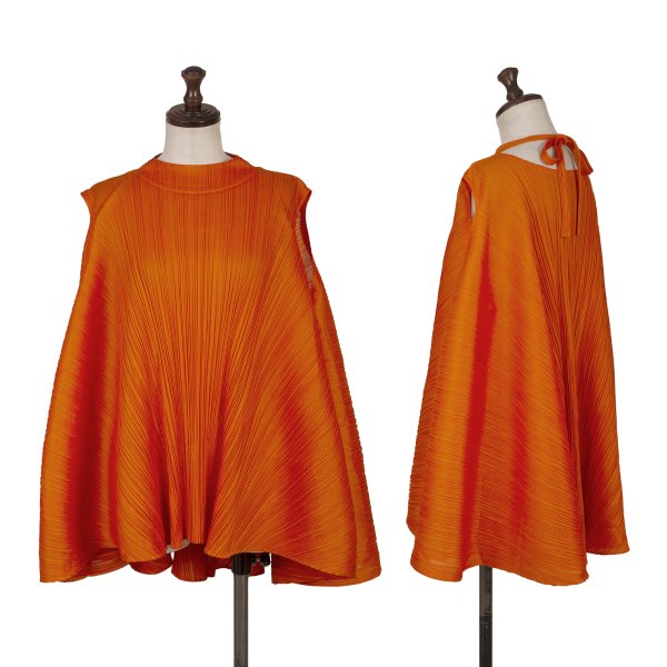 【中古】 筋目プリーズPLEATS PLEASE  Bounce バウンス タイネックドレープノースリーブトップス オレンジ色3【レディース】