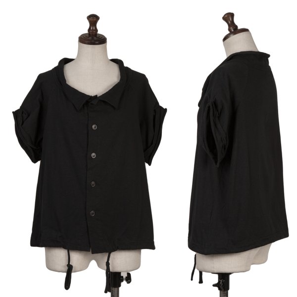 【中古】 ヨウジヤマモト ノアールYohji Yamamoto NOIR コットン裾ドロスト半袖ブラウス 黒2【レディース】