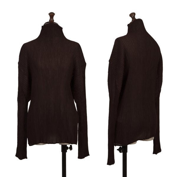 【中古】 イッセイミヤケISSEY MIYAKE プリーツハイネックカットソー 焦げ茶M【レディース】 レディースファッション-Tシャツ・カットソー-トップス