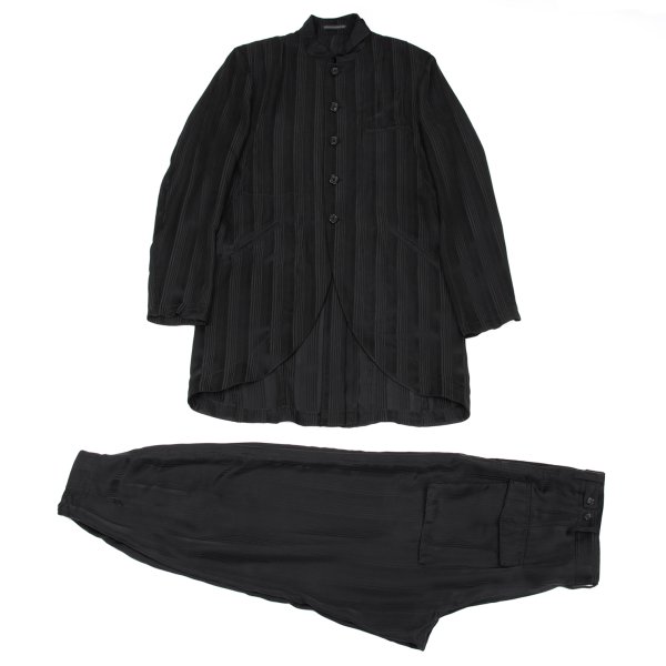 【中古】 ヨウジヤマモト プールオムYohji Yamamoto POUR HOMME 地絹縞模様織りセットアップ 黒3【メンズ】