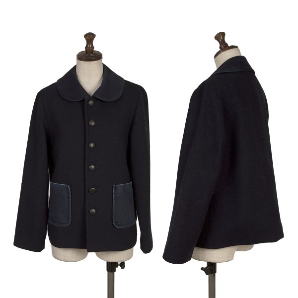 【中古】 トリココムデギャルソンtricot COMME des GARCONS 羊毛異原材料パッチポケットラウンドカラージャケット 紺M【レディース】