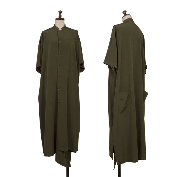 【中古】 ワイズY\u0027s バンドカラーバックパッチポケット半袖プルオーバー衣装 カーキ1【レディース】