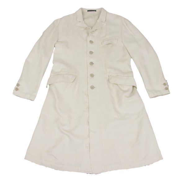 【中古】 ヨウジヤマモト プールオムYohji Yamamoto POUR HOMME コットンリネン裁ち切りロングジャケット アイボリー2【メンズ】｜PLAYFUL