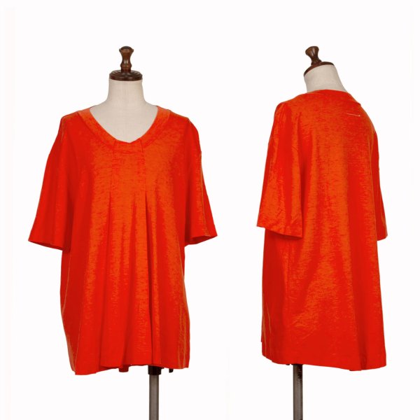 【中古】 エムエム 6 メゾンマルタンマルジェラMM6 Maison Martin Margiela レーヨン混フロントダーツストレッチTシャツ オレンジL【レディース】｜PLAYFUL