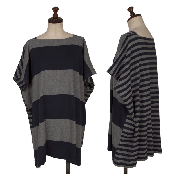 【中古】 ズッカzucca コットンスクエアシルエットボーダートップス 薄墨色紺M【レディース】