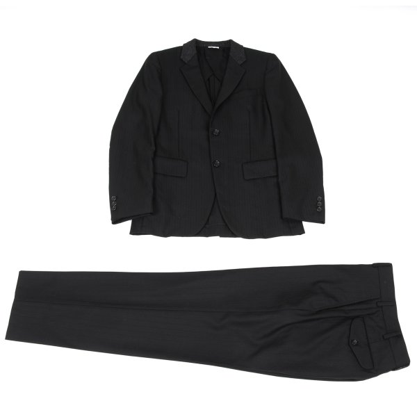 【中古】 コムデ給仕 オムプリュスCOMME des GARCONS HOMME PLUS ウールストライプセットアップ 黒XS【メンズ】