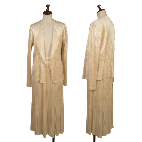 【中古】 筋目プリーズPLEATS PLEASE ベロアプリーツセットアップ ベージュ4 3【レディース】