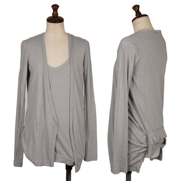 【中古】 ヨウジヤマモト ファムYohji Yamamoto FEMME 折りかえしレイヤードアンサンブルトップス 薄墨色2【レディース】