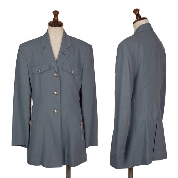 【中古】 ジュニアゴルチエJUNIOR GAULTIER ウールナイロンジップポケットジャケット 青40【レディース】