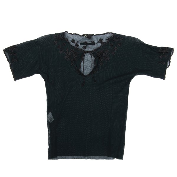 【中古】 ジャンポールゴルチエ オムJean Paul GAULTIER HOMME ナイロンボタニカル刺しゅうデザインメッシュスキッパープルオーバー 黒48【メンズ】