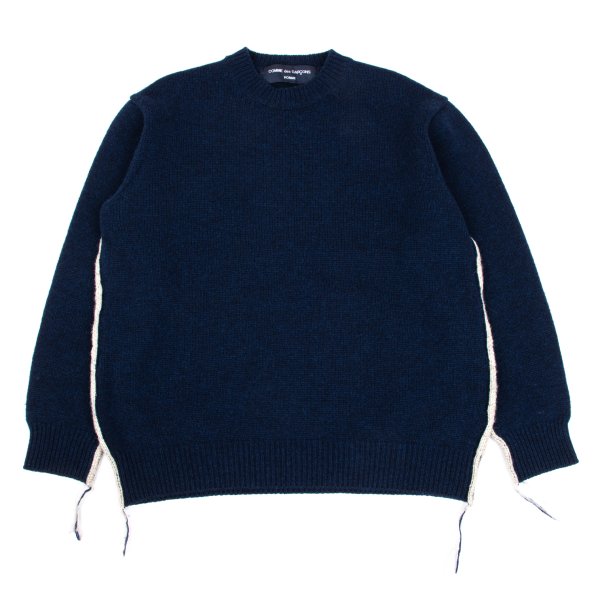 【中古】 コムデギャルソンオムCOMME des GARCONS HOMME ウールサイドストリングニットセーター 紺M【メンズ】