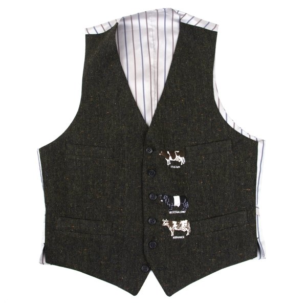 【中古】 極点スミスPaul Smith LONDON カウ刺しゅうネップツイードベスト カーキ他M位【メンズ】