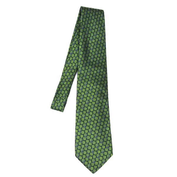 【中古】 グッチGUCCI シルク総柄ジャガードネクタイ 緑紺【メンズ】｜PLAYFUL