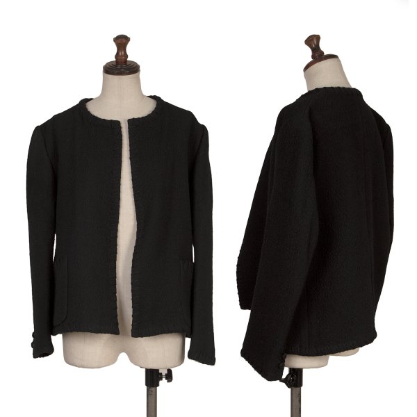 【中古】 コムデギャルソンCOMME des GARCONS ウールかがりステッチボタンレスジャケット 黒M位【レディース】｜PLAYFUL