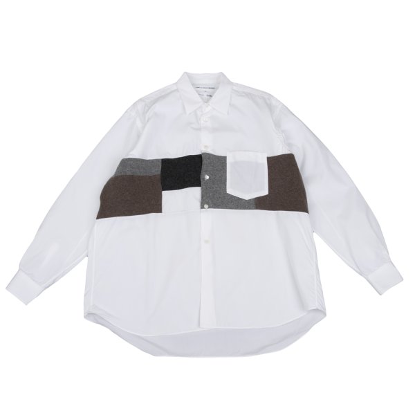 【中古】 コムデギャルソンシャツCOMME des GARCONS SHIRT フロント異素材ニット切替シャツ 白他S【メンズ】|PLAYFUL