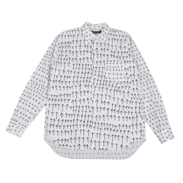 【中古】 コムデギャルソン オムドゥCOMME des GARCONS HOMME DEUX コットン印総柄プリント長袖シャツ 白黒XL【メンズ】｜PLAYFUL