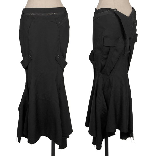【中古】 ジュンヤワタナベ コムデギャルソンJUNYA WATANABE COMME des GARCONS ウール裁ち切り再構築フレアスカート 黒SS【レディース】｜PLAYFUL