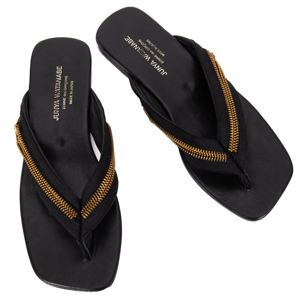 【中古】 ジュンヤワタナベ コムデ給仕JUNYA WATANABE COMME des GARCONS ダブルジップレザーフラットサンダル 黒M（24.5位）【レディース】