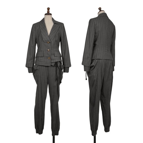 【中古】 ヴィヴィアンウエストウッド 赤いこと付け紙Vivienne Westwood Red Label ピンストライプセットアップ 薄墨色1 2【レディース】