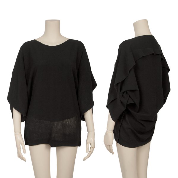 【中古】 イッセイミヤケISSEY MIYAKE A.POC INSIDE ストレッチメッシュカッティングドルマンカットソー 黒2【レディース】