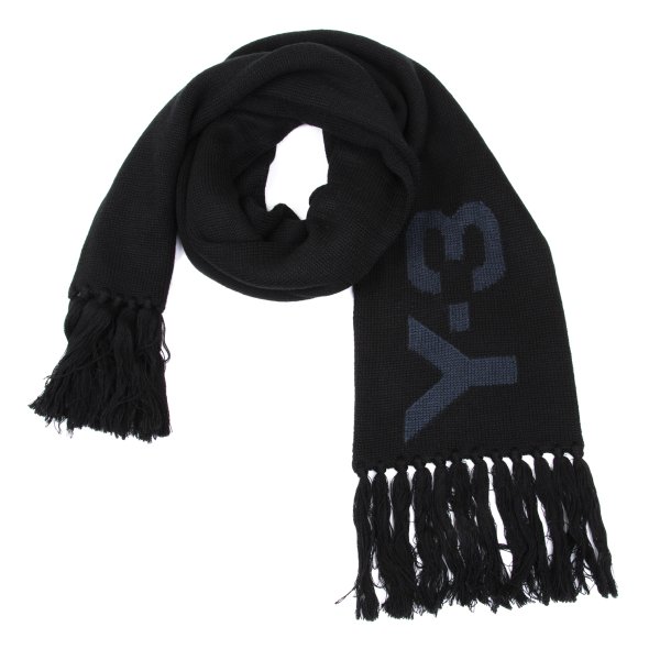 【中古】 ワイスリーY-3 ロゴジャガードマフラー 黒紺【メンズ】|PLAYFUL