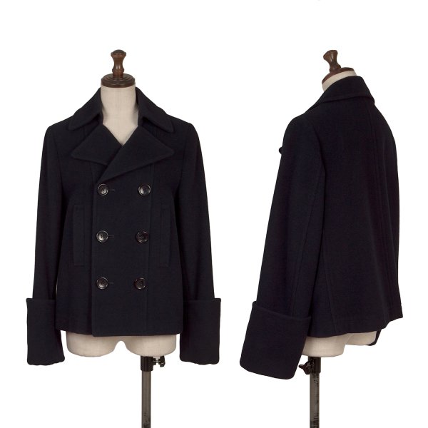 【中古】 トリココムデギャルソンtricot COMME des GARCONS 絨毛ナイロン折りかえしスリーブピーコート 紺M位【レディース】 コート・ジャケット-レディースファッション
