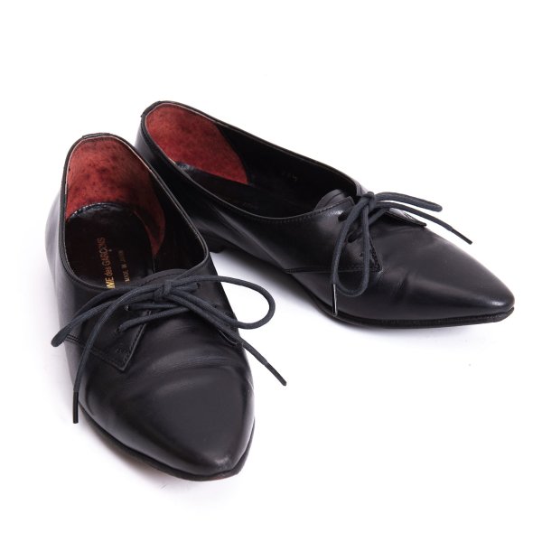 【中古】 コムデ給仕COMME des GARCONS ポインテッドトゥレザーフラットシューズ 黒22.5【レディース】