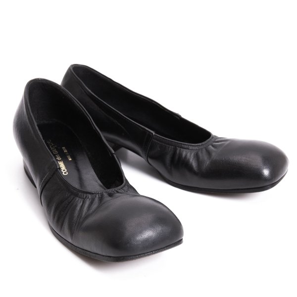 【中古】 コムデ給仕COMME des GARCONS ギャザースクエアトゥレザーパンプス 黒23【レディース】 パンプス-レディース靴-靴