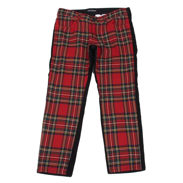 【中古】 ジュンヤワタナベ コムデギャルソンJUNYA WATANABE COMME des GARCONS フロントタータンチェック切替ストレッチクロップドパンツ 赤黒S【レディース】|PLAYFUL
