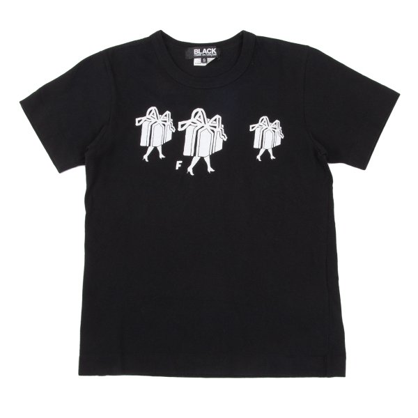 【中古】 ブラックコムデギャルソンBLACK COMME des GARCONS ギフトボックスプリントティーシャツ 黒S【レディース】