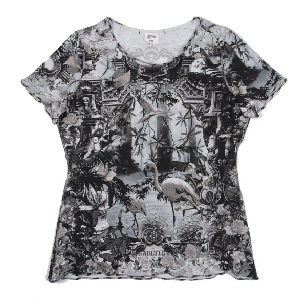 【中古】 ジャンポールゴルチエ ファムJean Paul GAULTIER FEMME ポリエデンプリント鹿の子プルオーバー 薄墨色40【レディース】
