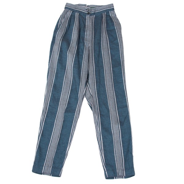【中古】 ケンゾーKENZO リネン混ストライプジャガードパンツ 青S【レディース】